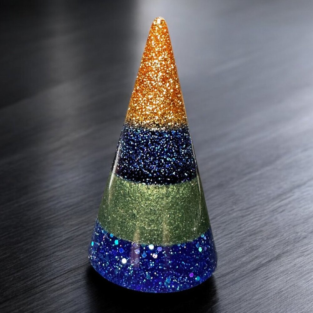 Gold and Blue Sparkle Large Ring Cone | Ring Holder | Ring Stand